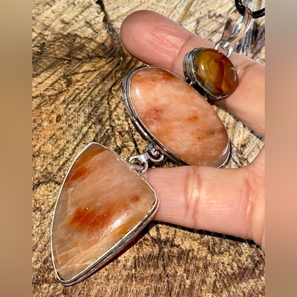 Large Rustic Orange Aventurine & Noreena Jasper Pendant 3 7/8” - Picture 3 of 16